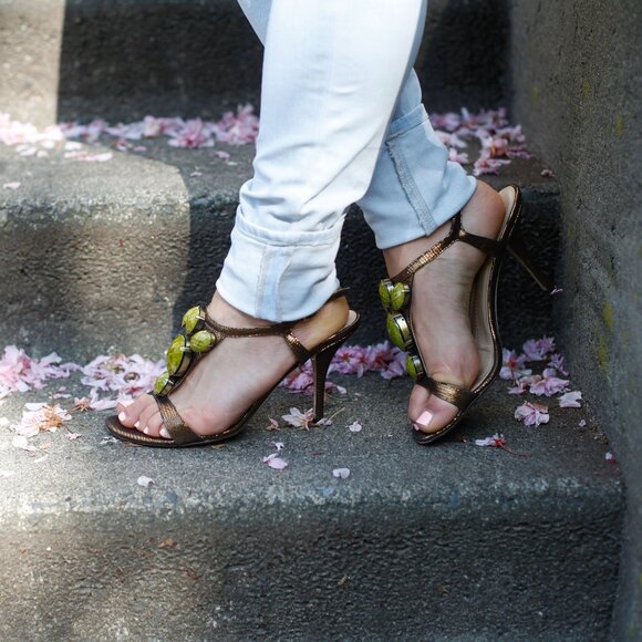 KATE SPADE SANDAL Bronze & Green Heel Size 9 - Picture 2 of 10